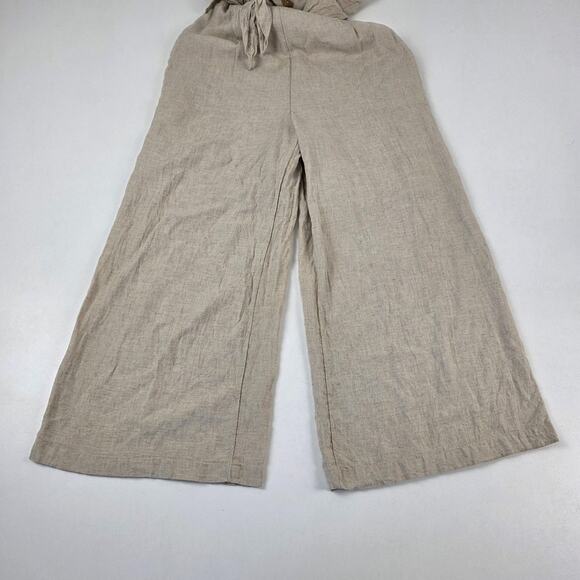 Maeve Anthropologie Jumpsuit Womens 0 Beige Linen Wide Leg V Neck Tie Waist - Picture 3 of 16